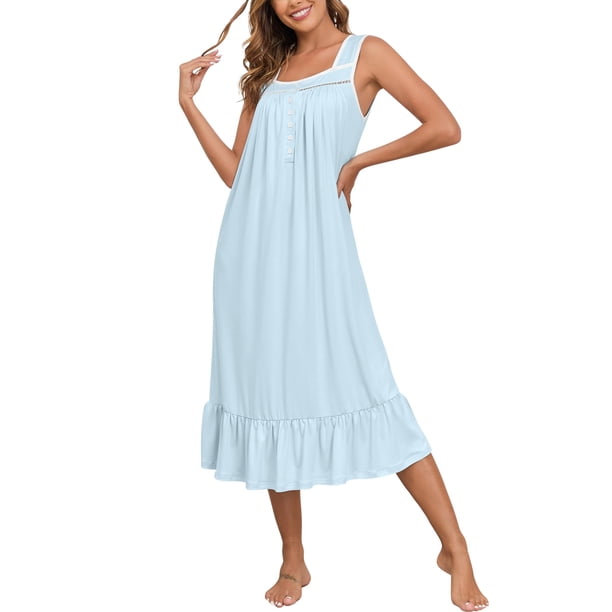 Camisón APRRAIN para mujer, victoriano, sin mangas, azul claro, talla M