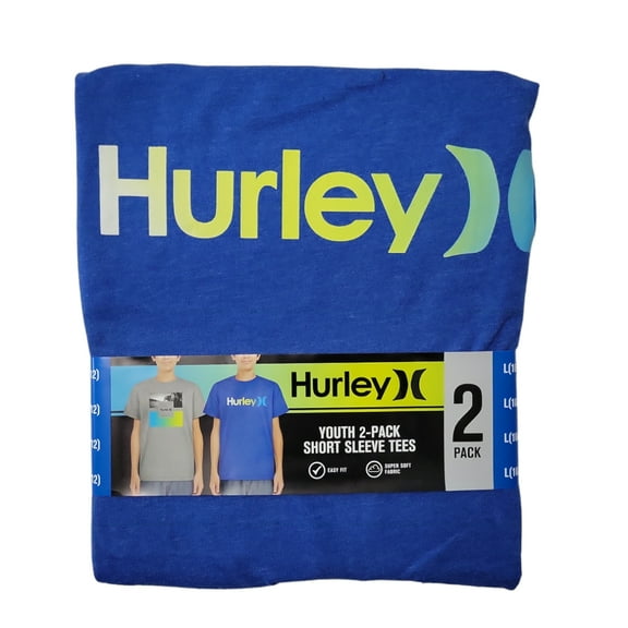 Hurley Youth Boy's 2 Pack Short Sleeve Easy Fit Graphic Tee (Grey/Blue, S (6/7))