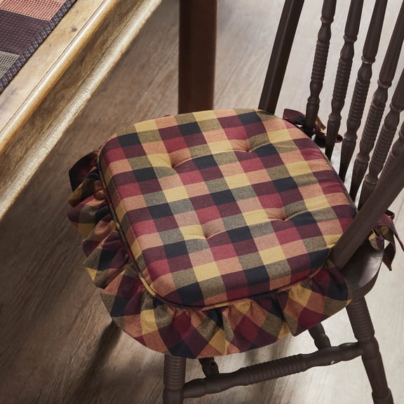 VHC Brands Chair Pad 16.5x18, Cotton Dining Room, Kitchen Chair Pads, Seat Cushion with Ties, Tucked, Heritage Farms Collection, Rectangle 16.5x18, Deep Burgundy