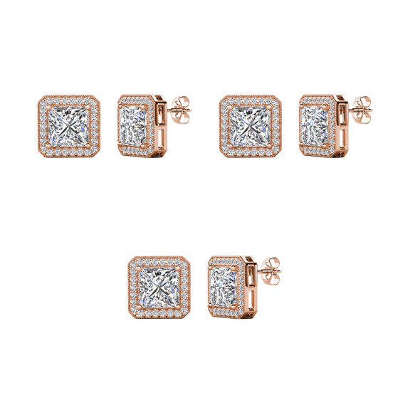 Cate & Chloe Pack of 3 - Norah 18k Rose Gold Plated Stud Earrings with Simulated Diamond Crystals