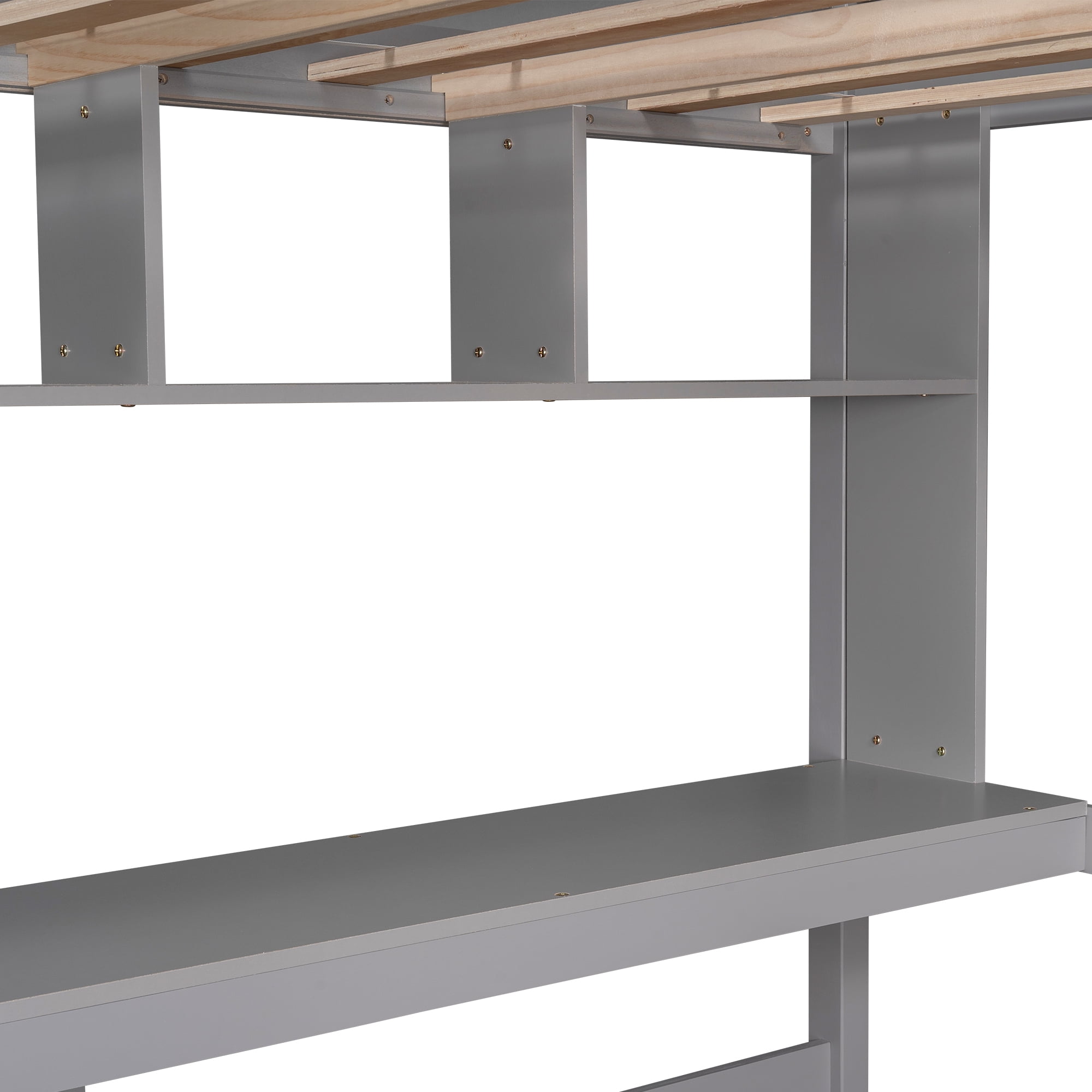 Aukfa Twin Loft Bed with Desk and 4 Shelves, Wood Bed Frame for Kids Teens and Dorm - Gray