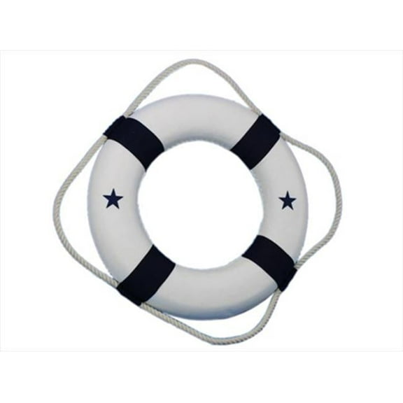 Classic White Decorative Lifering With Blue Bands 15 in. Life Rings