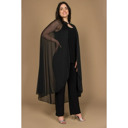 R&M Richards Formal Chiffon Cape Black Jacket 2664W
