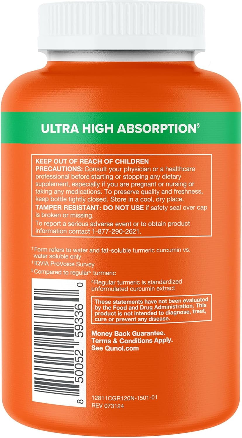 Qunol 1000mg Turmeric and Ginger Supplement, Ultra High Absorption to Support Joint Health, 120 Count