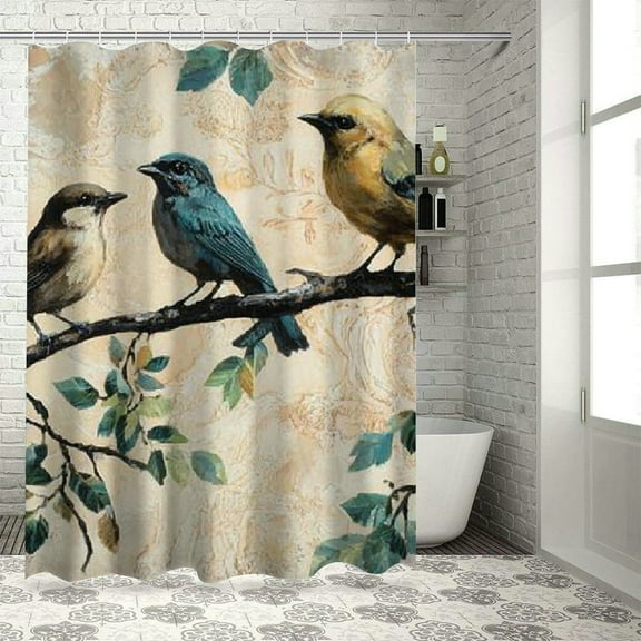 Patifu Birds Tree Branch Painting Shower Curtain with Hooks 100% Polyester 36"x72
