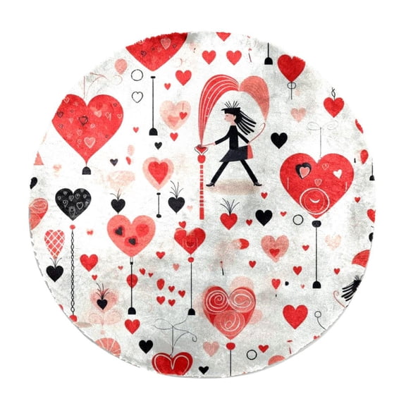 Soft Round Area Rug for Bedroom Circle Rug Shaggy Circular Rug Floor Carpet Mat for Nursery Room,Dorm,Home Decor，Valentine's Day Love Heart