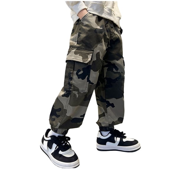 Splozh Boys Cargo Pants Boys Pants Work Pants Children Casual Pants Athletic Cargo Pants Camouflage,7-8 Years