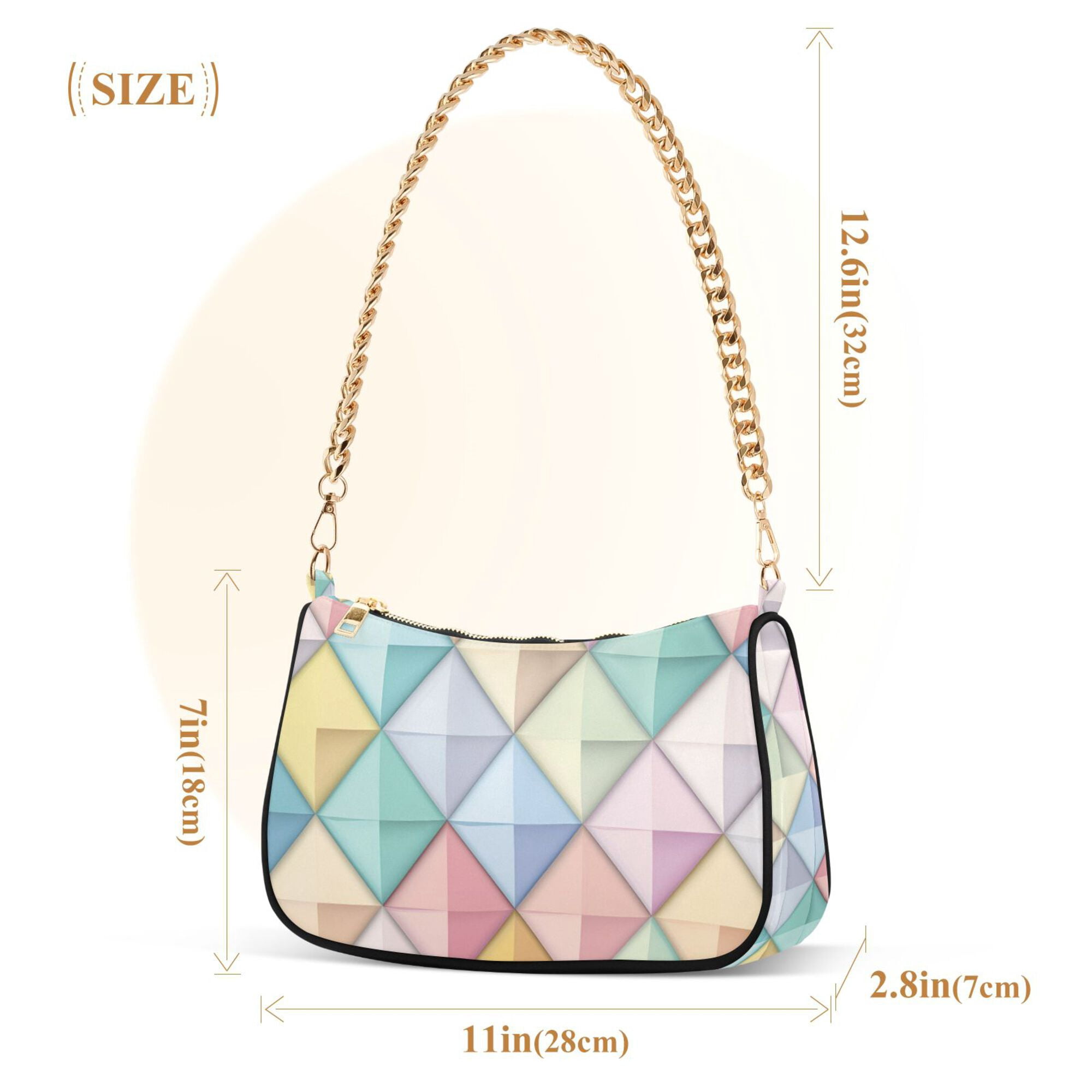 FORMRS Womens Shoulder Bag with Chain Strap Clutch Purse Cute Tote Handbag, Colorful Geometric
