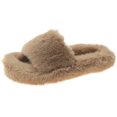 thumbnail image 1 of Woman House Sandals Fuzzy Non-skid Thick Open Toe Slides Cross Band Slippers, 1 of 10