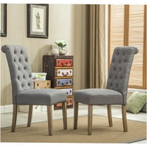 JERFIT Parsons Dining Chairs Set of 2, Gray Upholstered, Tufted High Back Kitchen Chairs with Solid Wood Legs