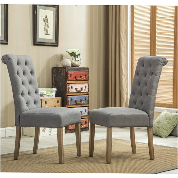 JERFIT Parsons Dining Chairs Set of 2, Gray Upholstered, Tufted High Back Kitchen Chairs with Solid Wood Legs