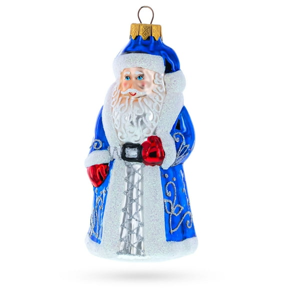Santa Claus in Blue Robe Father Frost Glass Christmas Ornament