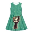 thumbnail image 2 of Renewold Skin Friendly Tank Top Dress Green Knee Length Skater Dress Sloth Heart Pleated Beach Sundress Soft Sleeveless Midi Dress for Teen Girls 13-14T, 2 of 5