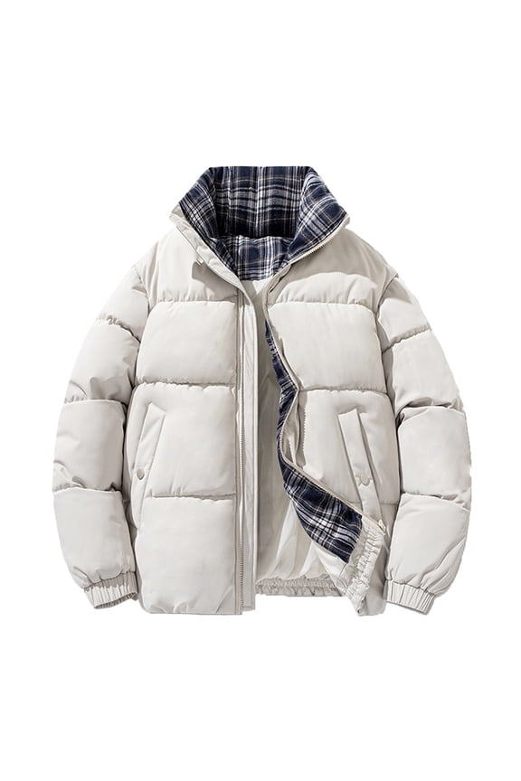 Womens Trendy Warm Thick Puffer Jackets Padded Jacket 2025 Women's Solid Color Zippered Stand-Up Collar Parkas Double Pocket Long Sleeve Hoodless Casual Outwear