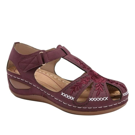 

Women s Wedge Heel Flip Flops Multicolor Embroidered Sandals Slippers Espadrille Sandals for Women Ruffle Womens Closed Toe Sandals Size 6 Women s Sandals for Bunions Wide Width Wedge Sandals for