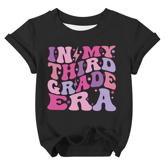 Trendfront Girls First Day of School Tops In My Third Grade Era Crewneck Short Sleeve Shirt Cute Groovy Typography Graphic Print Tee Retro 3rd Grade School Gift Outfits