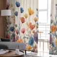 thumbnail image 4 of Sheer Curtains 96 inches Long, Blue and Yellow Poppy Watercolor Floral Plants Retro Linen Light Filtering Sheer Window Curtains Rod Pocket Voile Drapes for Bedroom Living Room, 52"W x 96"L 2 Panels, 4 of 7