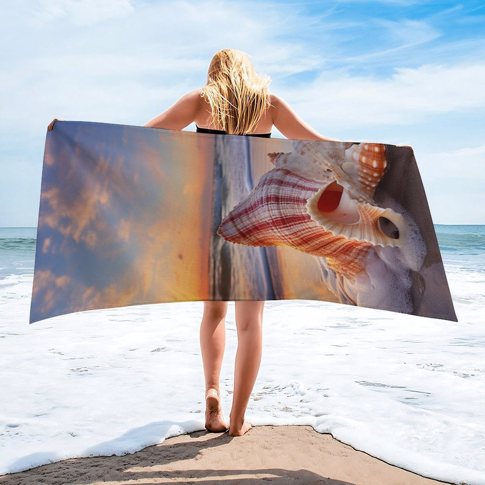 MaSiledy Beach Towels Beach Seashell Coastal Florida Pool/Beach Towel Absorbent Quick Dry Towel Summer Ocean Themed Sand Free Quick Dry Travel Towels for Women Men Adults Pool Sports Towel 30x60 inch