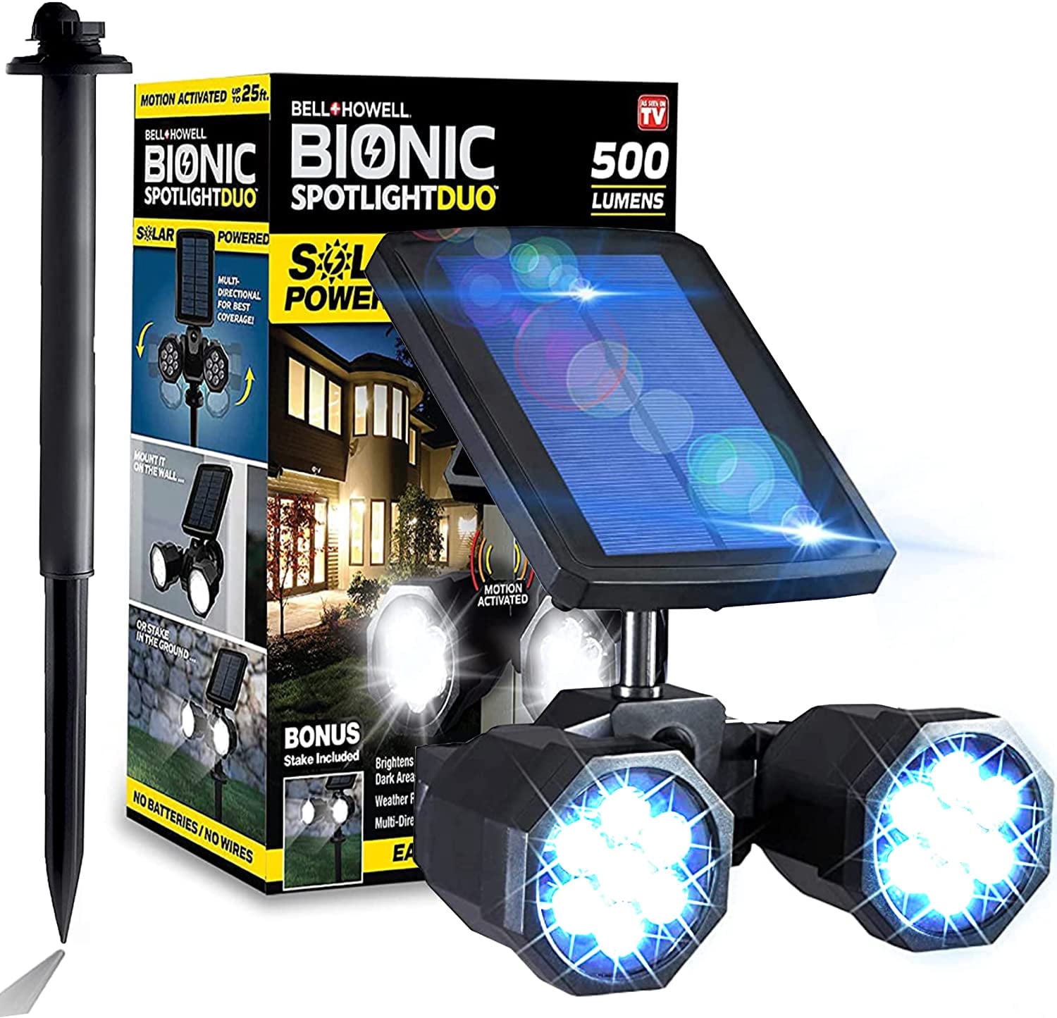 (3 pack) Bell and Howell Bionic Spotlight Duo Solar Outdoor Security Light Solar Lights 120° Beam Angles