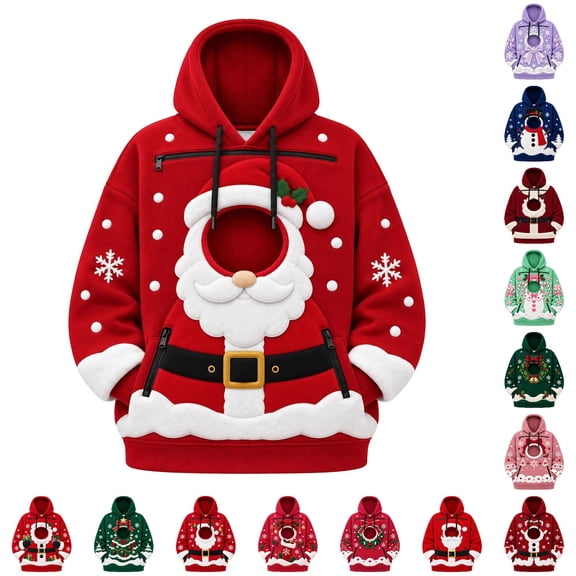 Christmas Dog Hoodie with Pouch Pullover Pet Carrier Hoodie with Large Pockets Womens Mens Christmas Sweatshirt