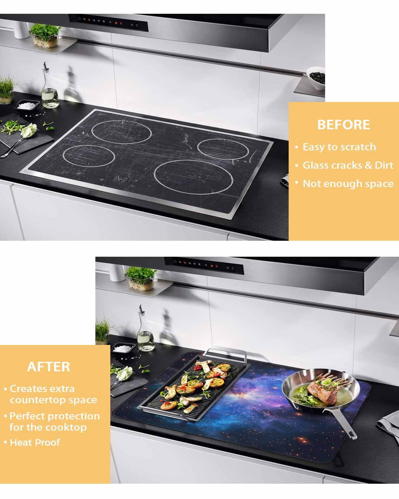 nqOlkjepod Large Induction Cooktop Protector Mat 24"x21", Blue Purple Sky Stove Top Covers for Electric Stove, Modern Abstract Stars Decorative Stove Burner Cover Mats, Glass Top Stove Cover