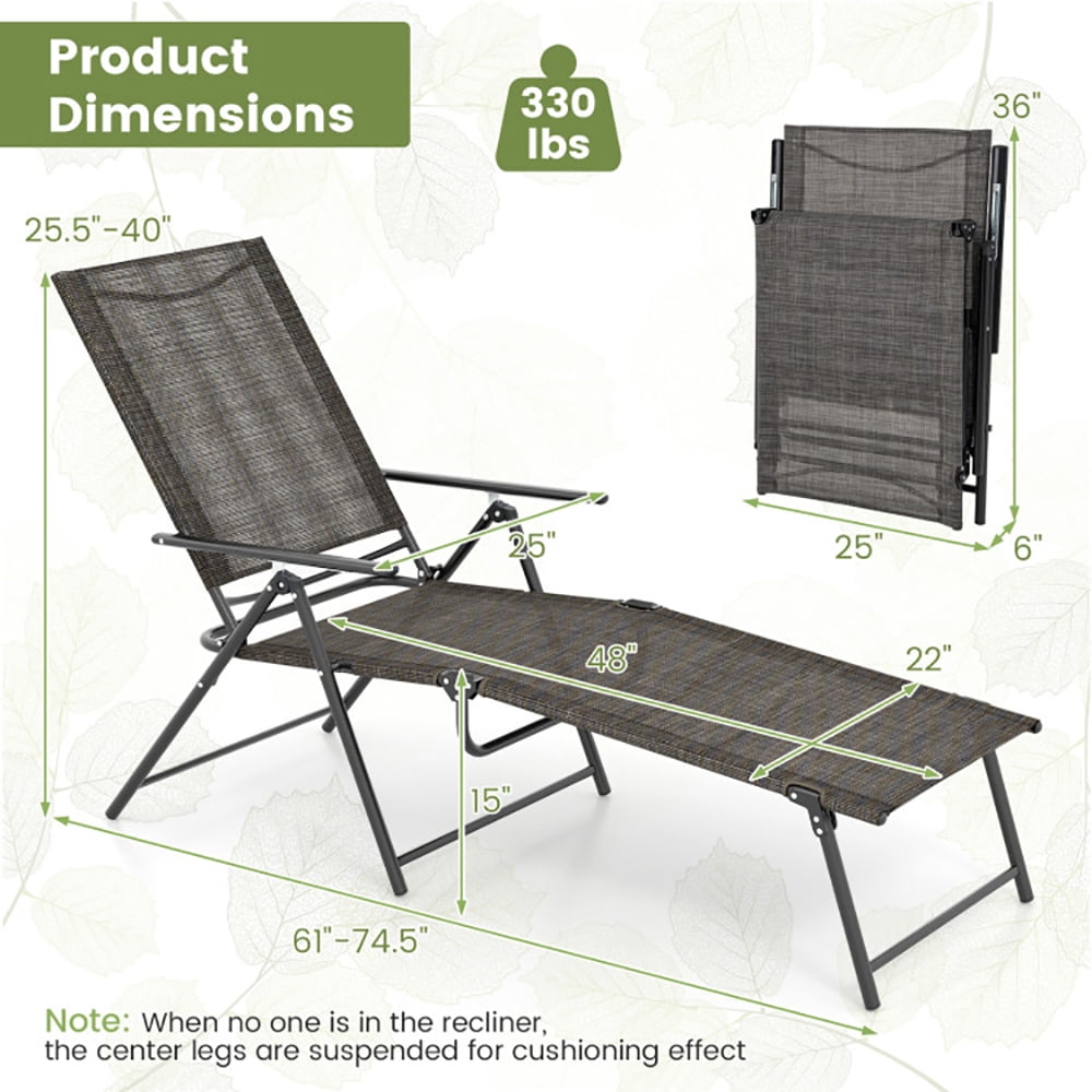 Aimee Lii 2 Piece Patio Folding Chaise Lounge Chairs Recliner with 6-Level Backrest, Patio Loungers, Coffee