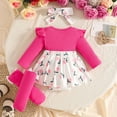 thumbnail image 3 of Huowey Girls Overalls Outfits Long Sleeve Ruffles Bodysuit,Skirt,Socks,Headband 5 PC Set Bow Flower Graphic Birthday Party Photo Fall Winter Cozy Outfit,Hot Pink,9-12 Months, 3 of 5