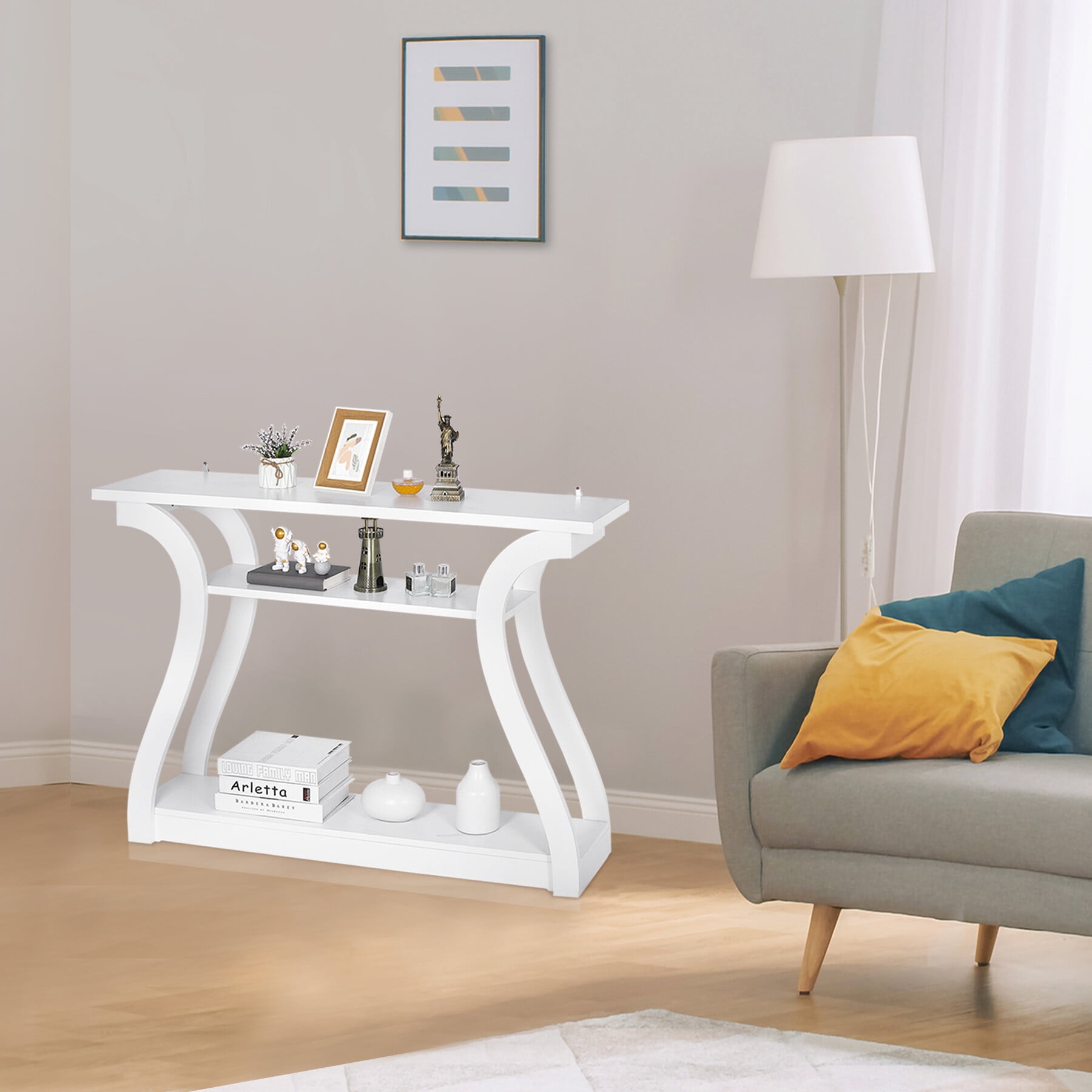 ZENSTYLE Home Entryway Console Table 3-Tier Simple Luxury Style Curved Hallway Table White