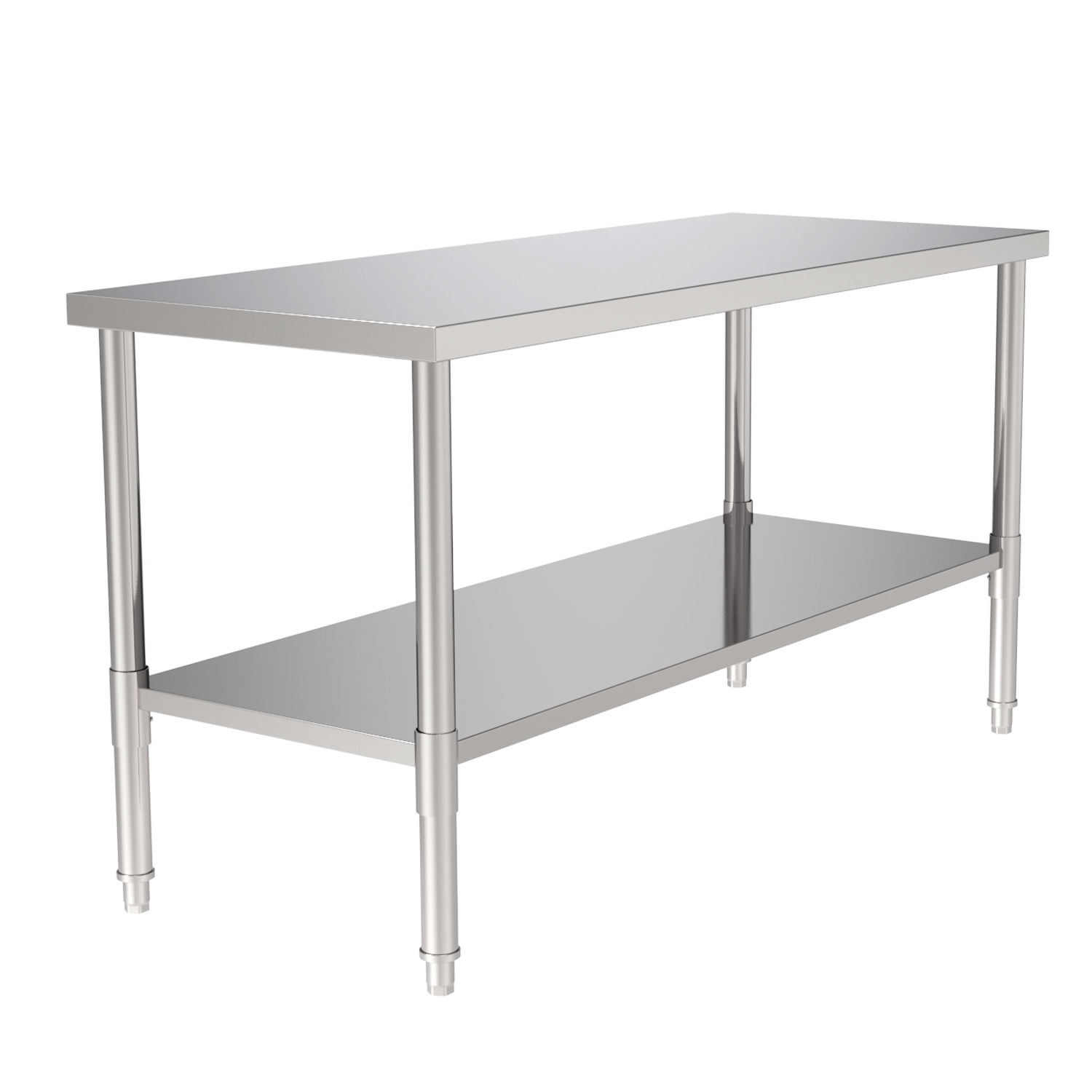 Kepooman Kitchen Modern Stainless Steel Rectangle Table with Shelf for Prep & Work, 24" x 60" Silver Kepooman Kitchen Modern Stainless Steel Rectangle Table with Shelf for Prep & Work, 24" x 60" Silver