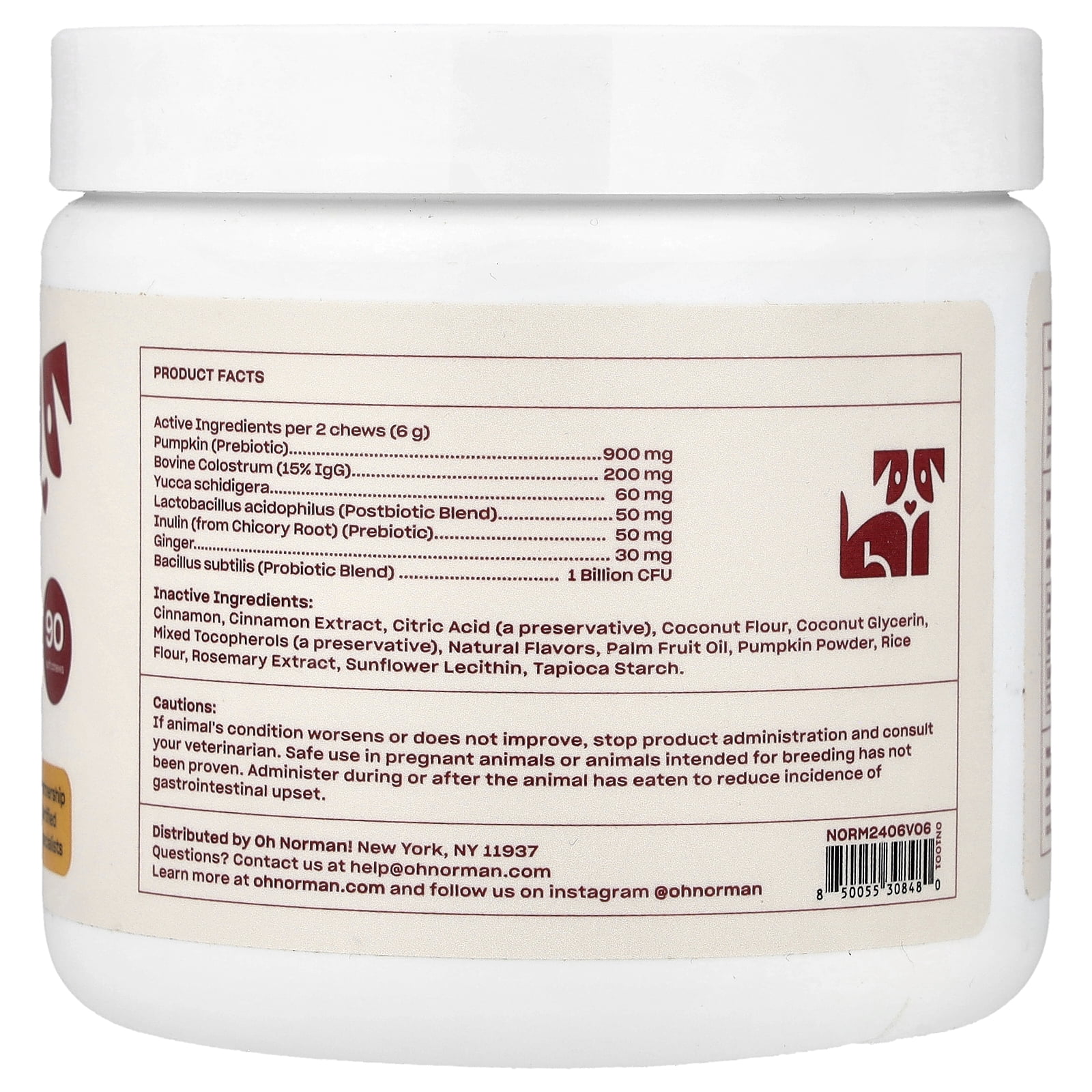 Oh Norman Good Gut, Pre, Post, & Probiotic Chews for Dogs, 90 Soft Chews, 9.5 oz (270 g)