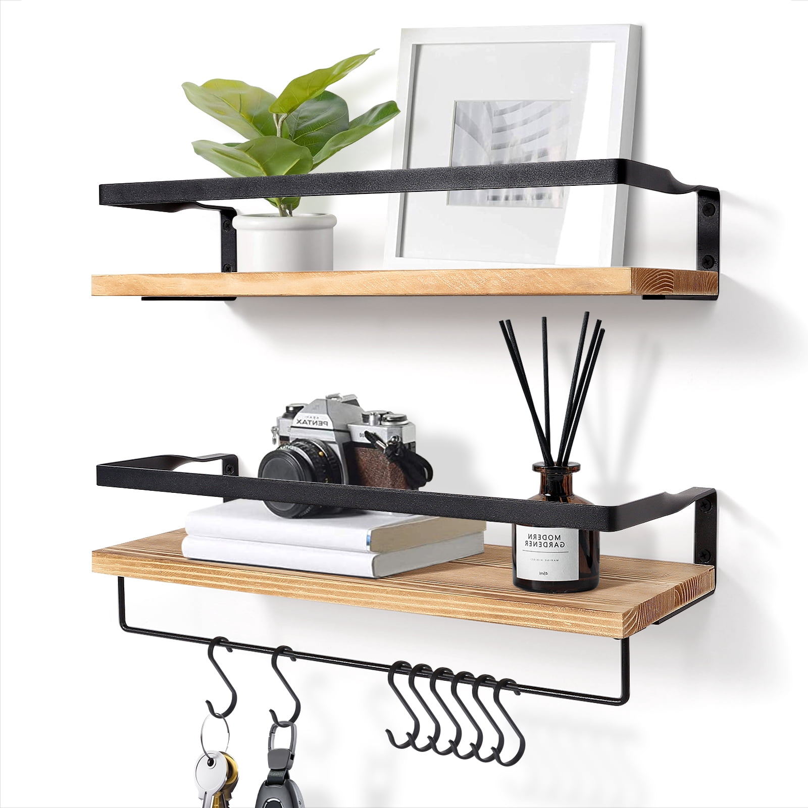 Uten Floating Shelves, Floating Shelf Decor Rustic Wall Shelving, Light Brown, Set of 2