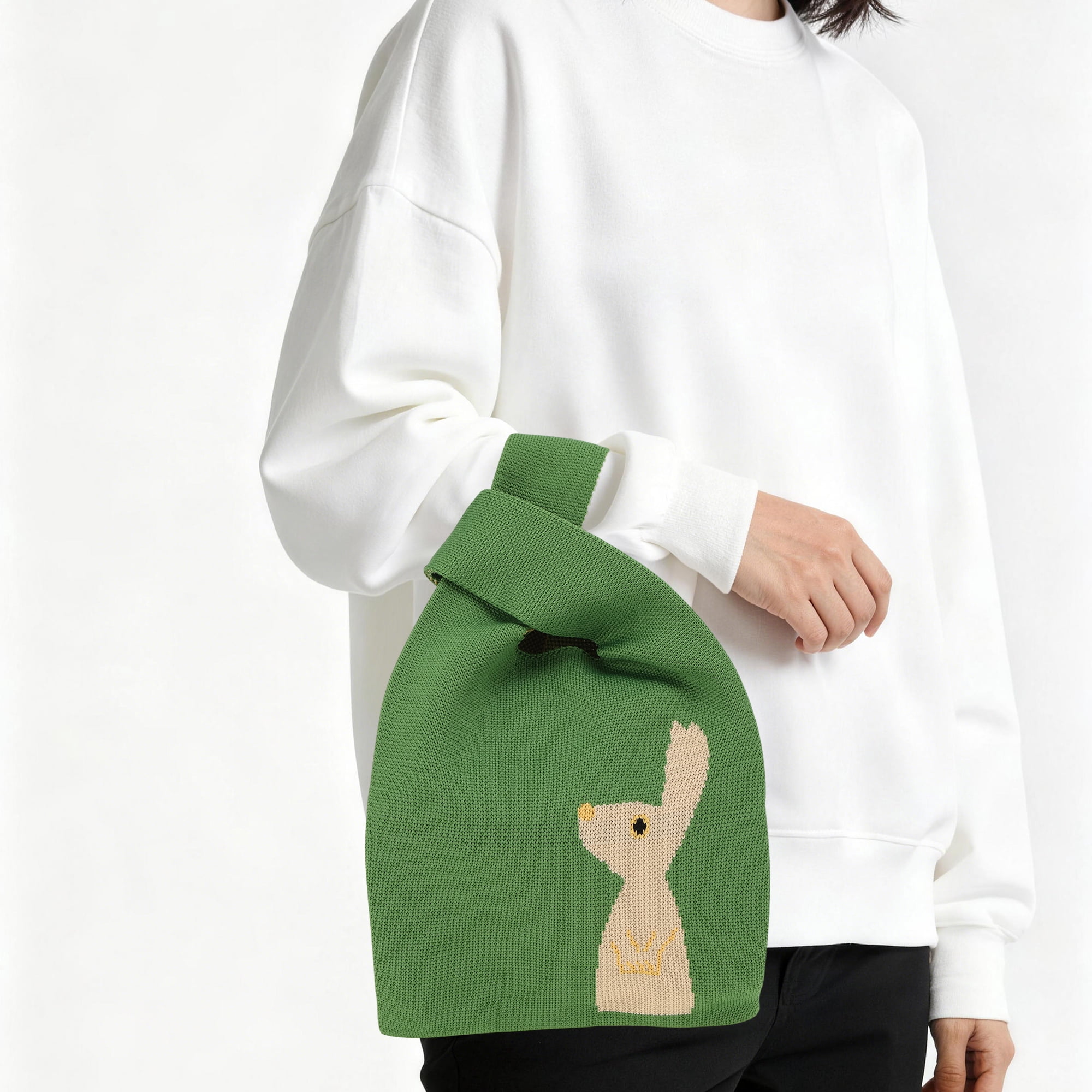 Unique Bargains Stylish Animal Pattern Knitted Wrist Bag for Everyday Use Green
