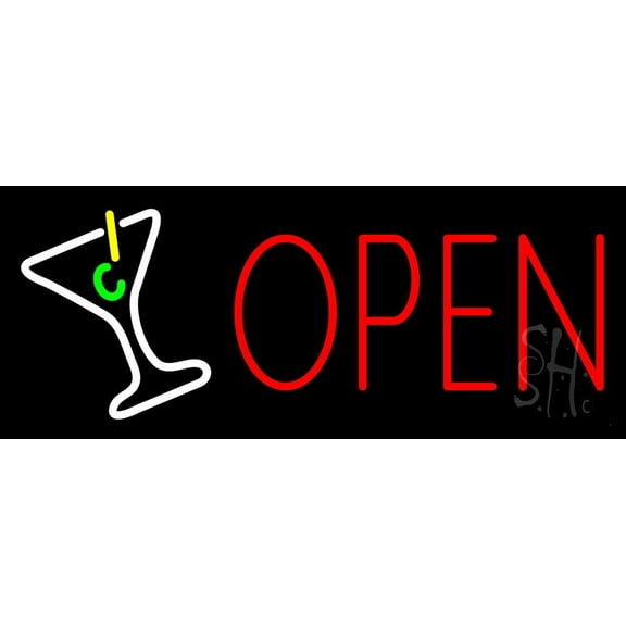 Martini Glass Open LED Neon Sign 13 x 32 - inches, Clear Edge Cut Acrylic Backing, with Dimmer - Bright and Premium built indoor LED Neon Sign for Bar decor.