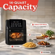 Gourmia 14 Qt Air Fryer Oven, 12 Presets, Rotisserie, FryForce 360°, Black