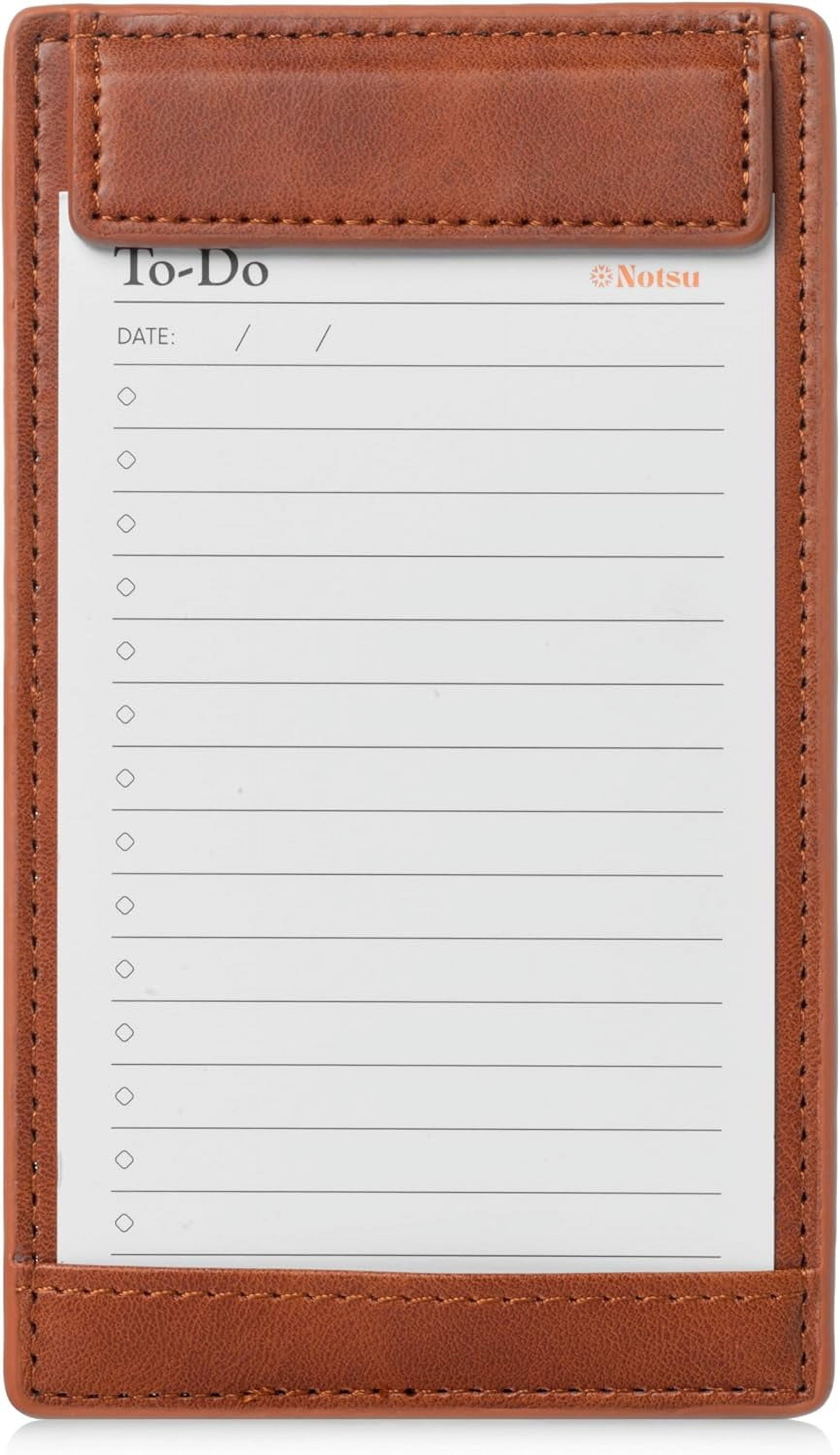 Notsu Note Card Holder | Minimalist 3x5 Inch Index Card Holder Handheld Case in Premium Brown Vegan Leather with 25 To Do List Notecards