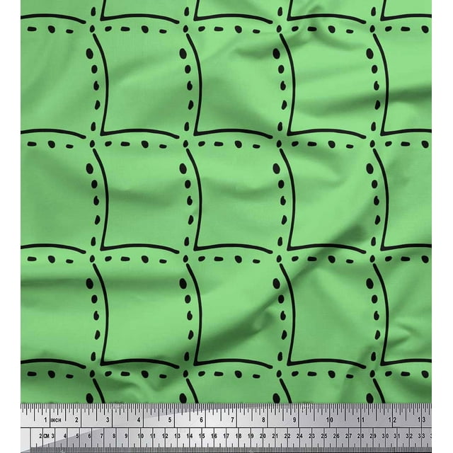 Soimoi Green Rayon Crepe Fabric Tendril & Abstract Printed Fabric 1 Yard 46 Inch Wide