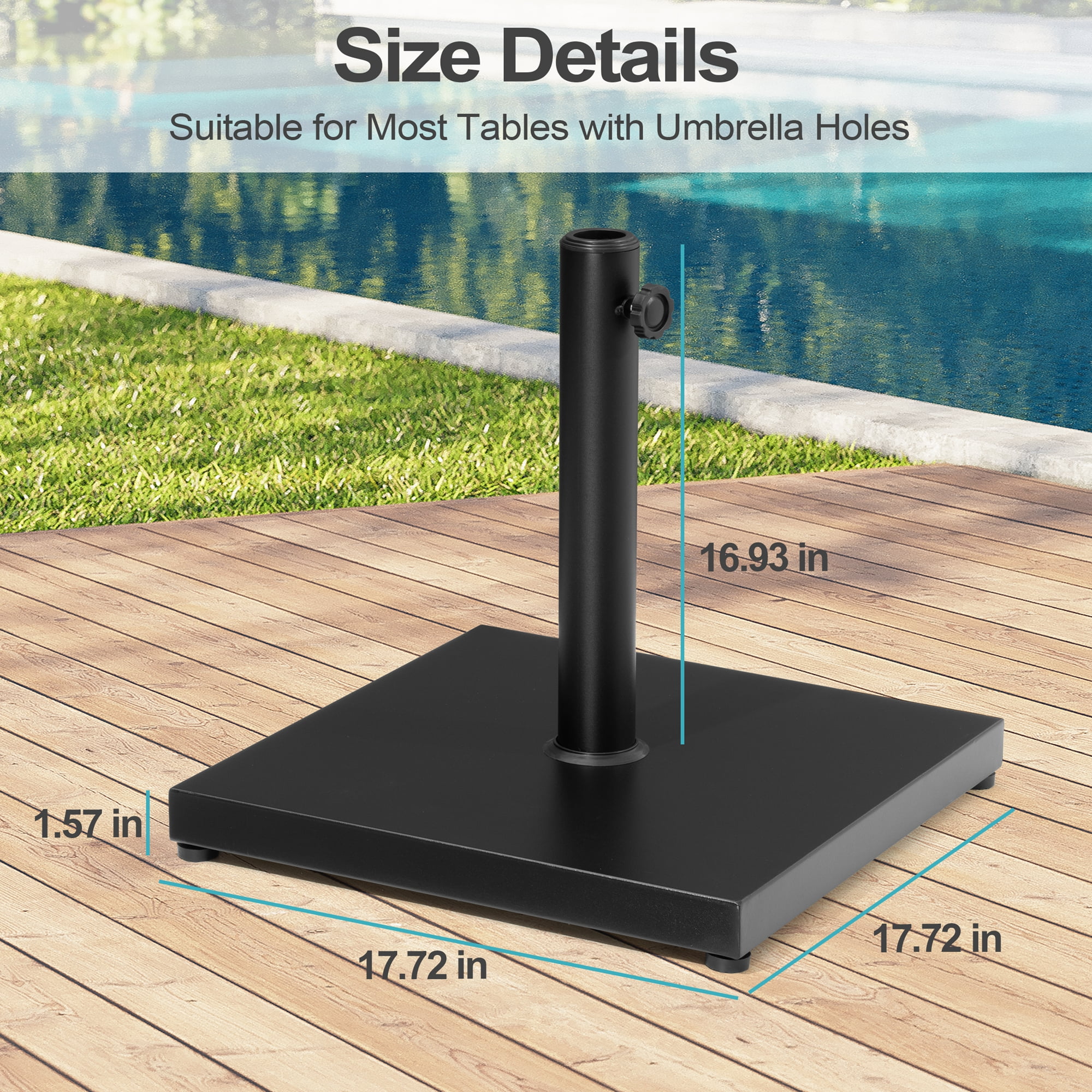 Pellebant 43 lbs Cement-Filled Square Umbrella Base Heavy Duty Patio Market Umbrella Stand, Black