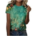 thumbnail image 2 of Puntoco Liquidación de blusas cortas para mujer Blusas estampadas de moda para mujer Camiseta de manga corta Cuello redondo, 2 of 4