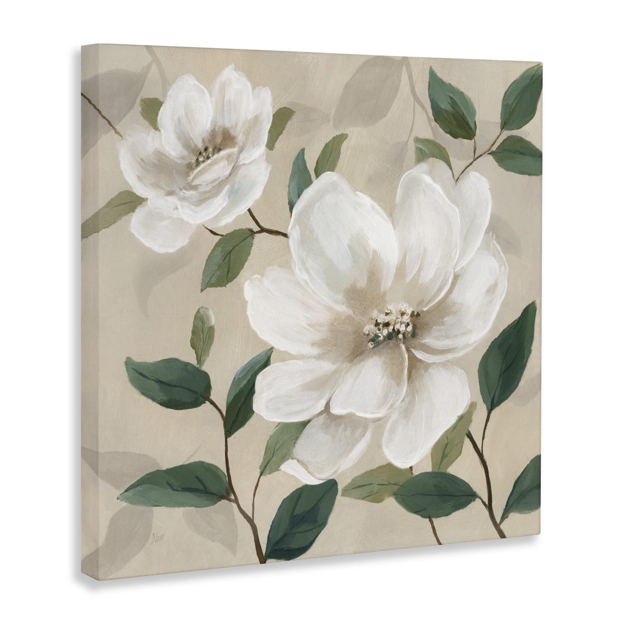 Stupell Industries Serene White Blossom with Leaves Canvas Wall Art, design by Nan