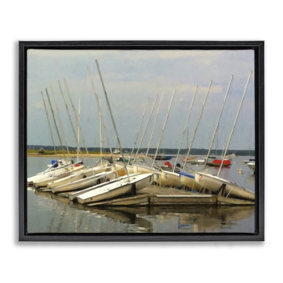 Stupell Industries Cottage Maritime Docked Boats Black Floating Frame Canvas Art, 21 x 17, by Graffitee Studios