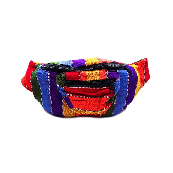 Rainbow Multicolored Woven Striped Pattern Lightweight Fanny Pack Waist Bag - Handmade Belt Pouch Boho Travel Accessories