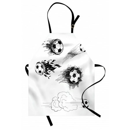 

Soccer Apron Various Round Soccer Balls in Air Fast Kick Shoot in Flame Kickoff Space Art Sketch Unisex Kitchen Bib Apron with Adjustable Neck for Cooking Baking Gardening Black White by Ambesonne
