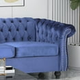 thumbnail image 3 of Noble House Augus 3 Seater Button Tufted Sofa, Midnight Blue, Dark Brown, 3 of 10