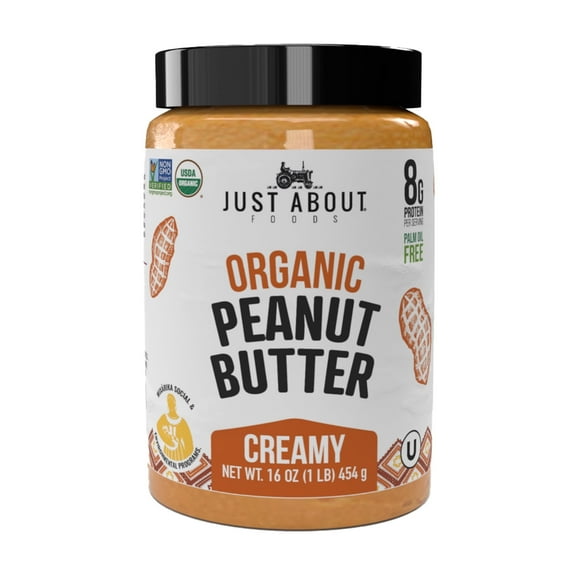 Just About Foods Organic Keto Creamy Peanut Butter, 1 lb, No Sugar Added