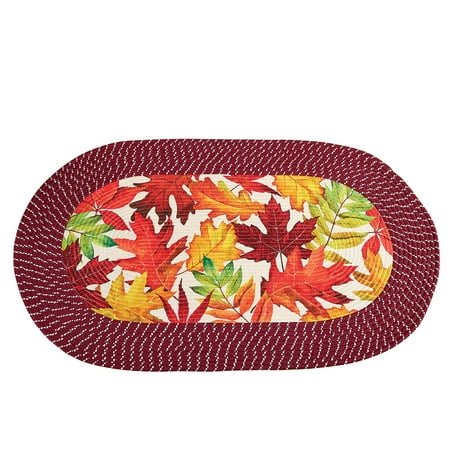 Colorful Leaves with Braided Border Accent Rug to Protect Floors in High Traffic