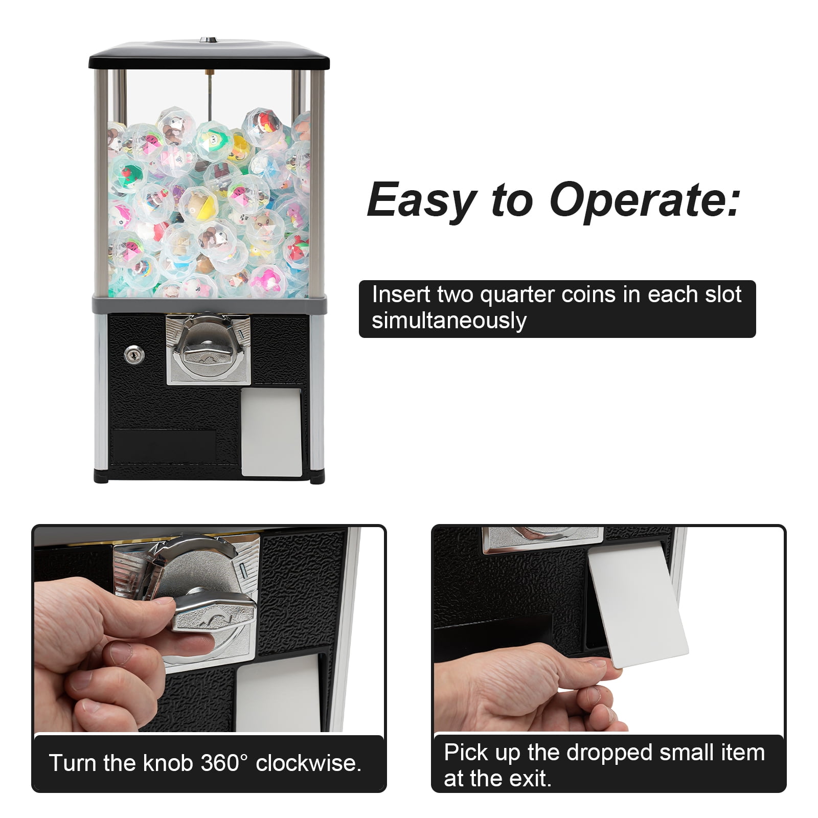 29*26*53cm Black 25-cent Vending Machines Commercial Vending Machine for Small Capsule Toys Twister Balls