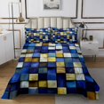 thumbnail image 1 of Erosebridal Navy Blue Grid Checkered Coverlet Set Queen, Gold Geometric Plaid Buffalo Bedding Set 3 Pieces, 1 of 5