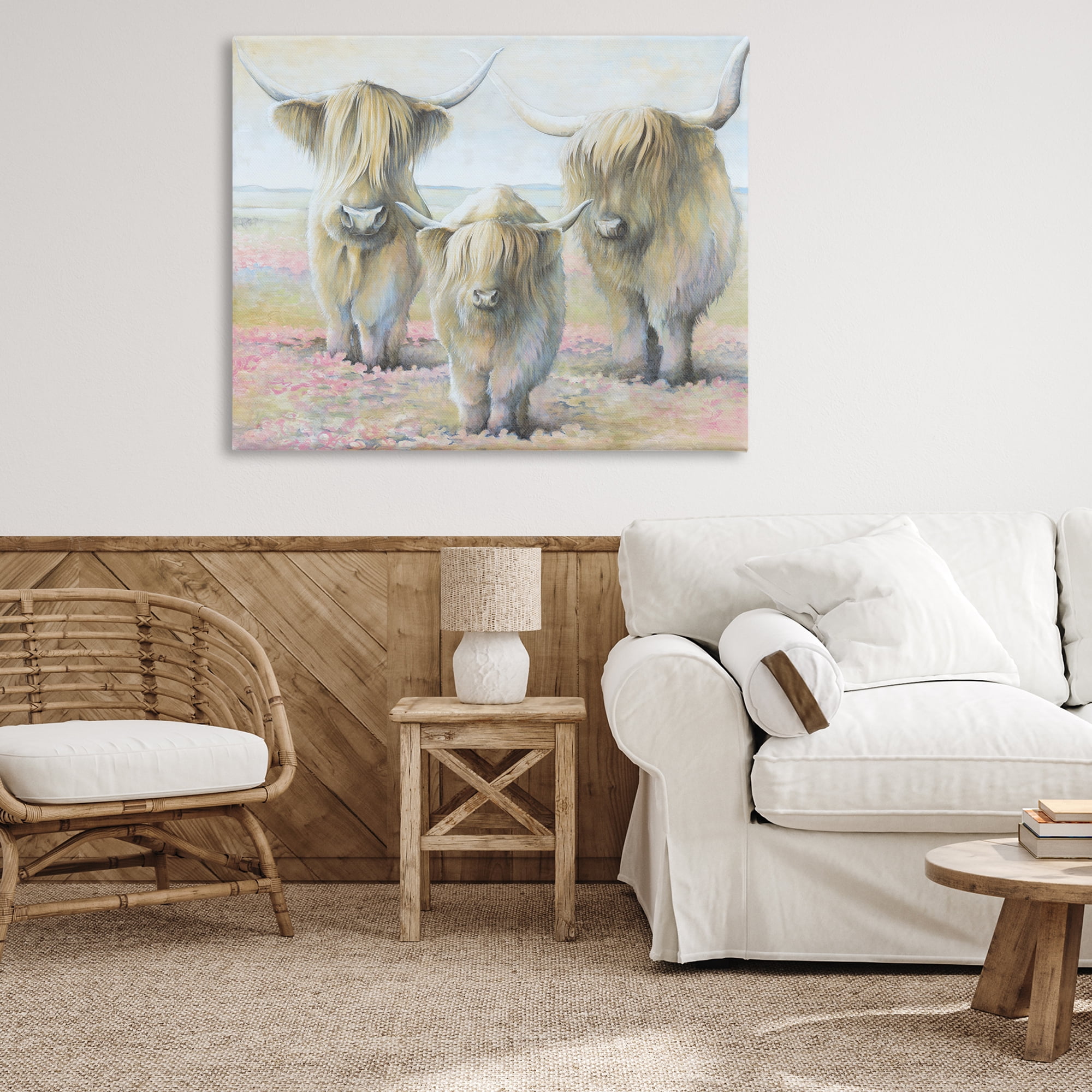 Stupell Industries Gentle Cattle Trio Animals & Insects Painting Gallery Wrapped Canvas Art Print Wall Art, 48 x 36