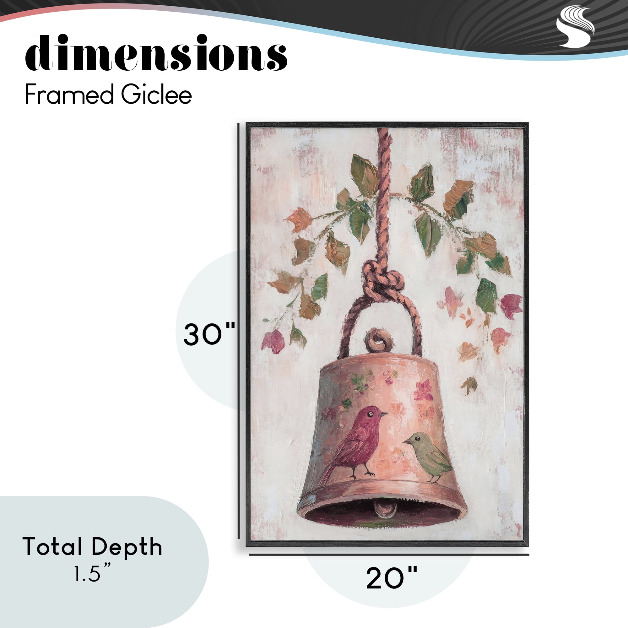 Vintage Christmas Bell Black Framed Giclee Art, design by Petal Prints Design
