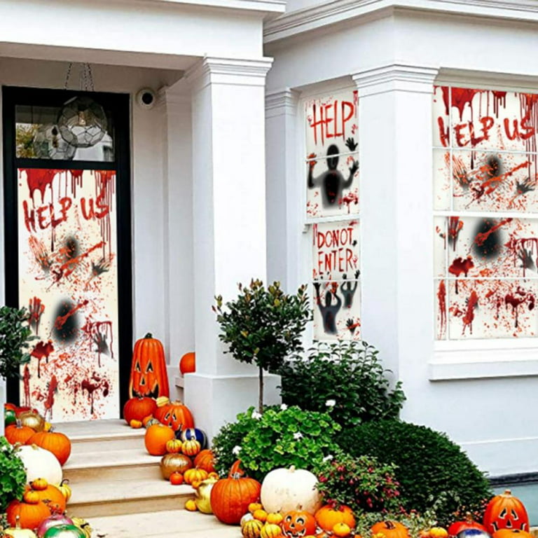 Halloween Giant Bloody Window Posters, Zombie Door Cover Help Me ...